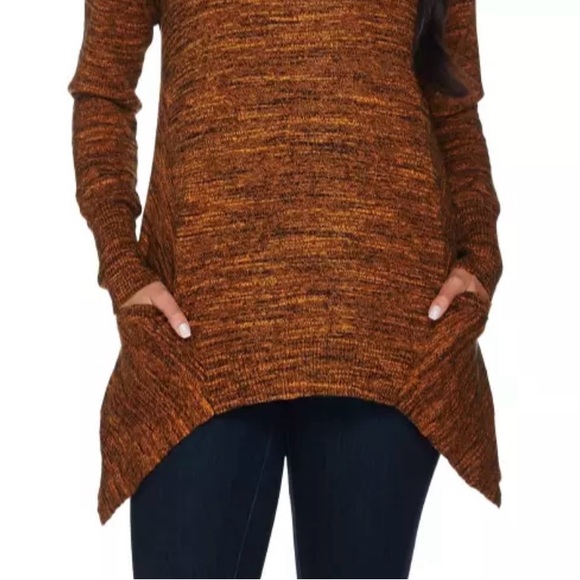 LOGO By Lori Goldstein Melange Cotton Cashmere Sweater Bordeaux Size Medium - Picture 2 of 8